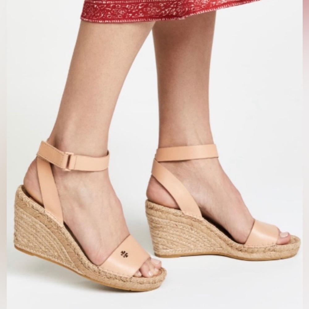 Tory Burch Bima 2 Espadrille Wedge Sandals Size 10.5 | Natural Vachetta Leather